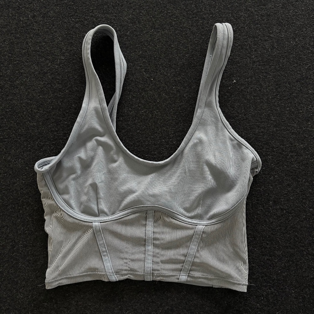 ALO Yoga Airbrush Mesh Corset Tank Top Steel Blue Size S Rare Discontinued